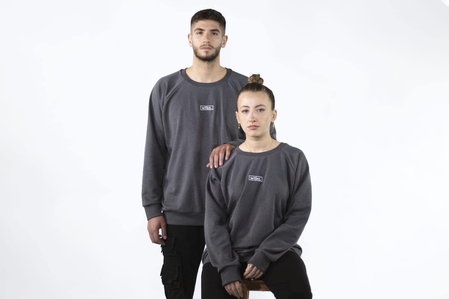 wtbx merch "Elevate your style with our new fleece French Terry sweatshirt. Classic gray with bold embroidery."