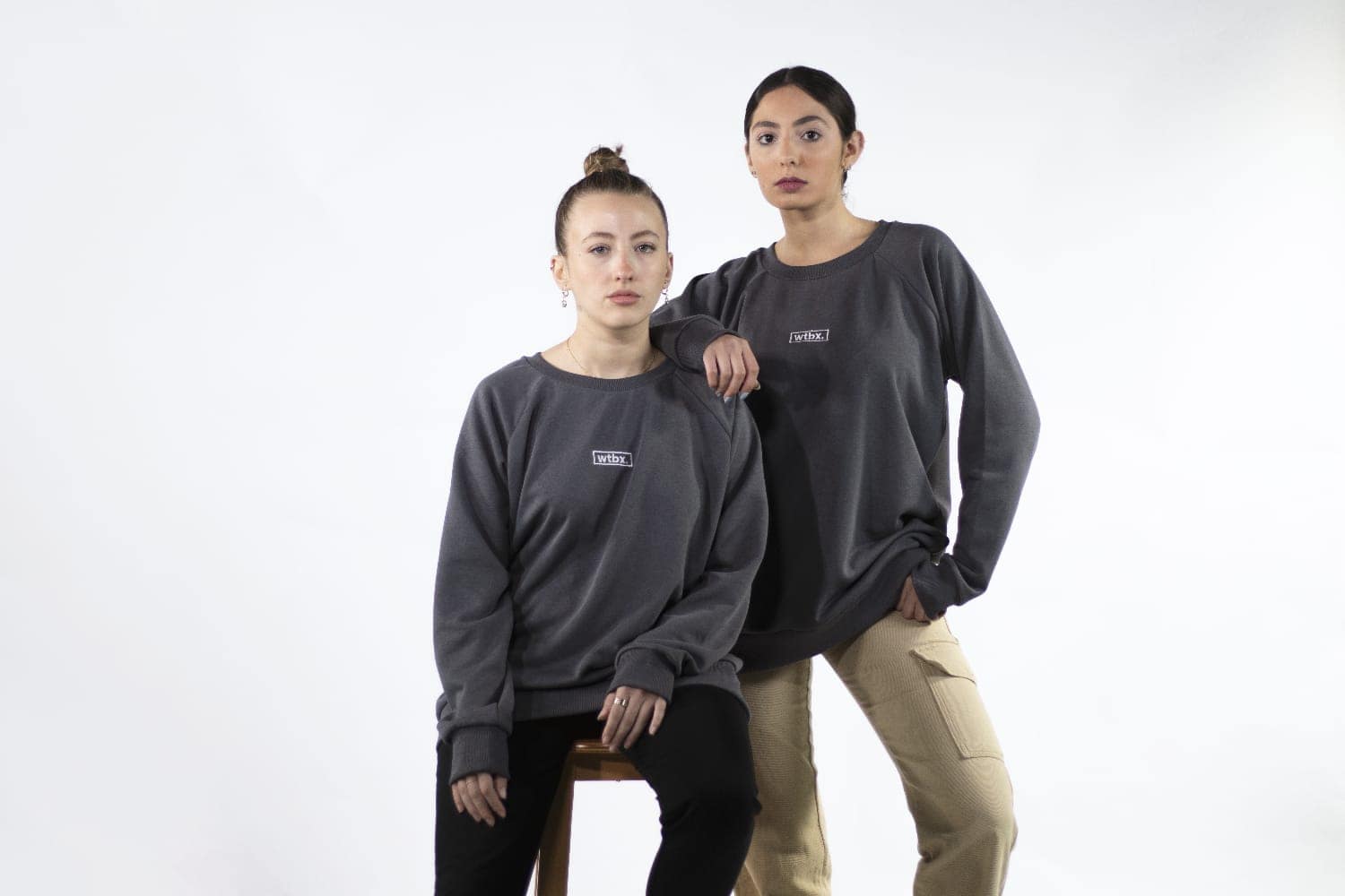 wtbx merch Stay cozy and on-trend with our French Terry sweatshirt, featuring classic gray color and a unique speech bubble design."